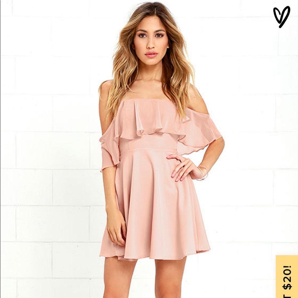 Lulu’s Flutter on by nude off the shoulder dress